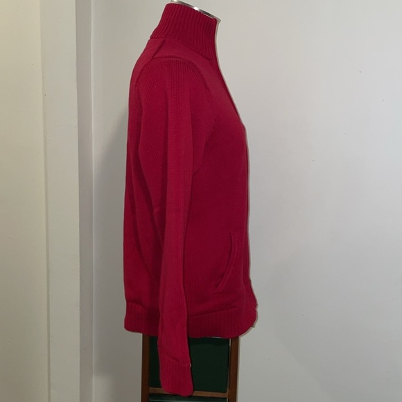 L.L. Bean 100% Cotton Red Zip Up Flannel Lined Sweater. Size Large. - Picture 4 of 9